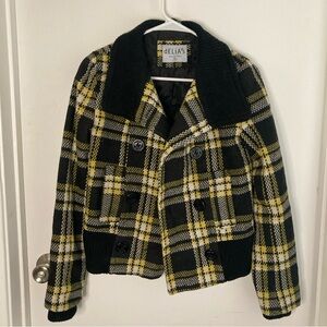Delia’s Yellow & Black Plaid Wool Coat Vintage